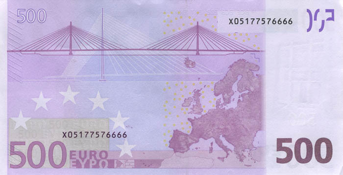 500 евро 2002 г. (Европейский союз).