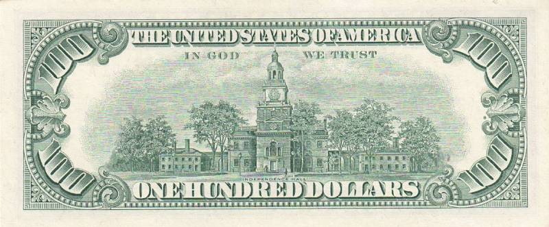 100 долларов 1966 г. красная печать (США)