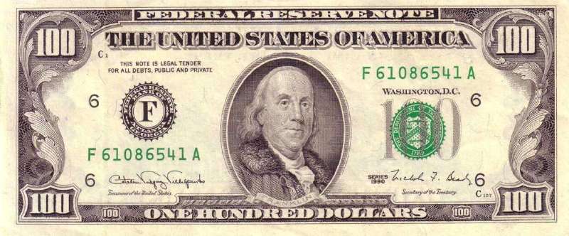 100 долларов 1990 г. (США)