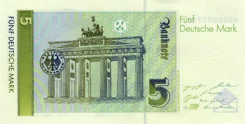 5 немецких марок 1991 г. (Германия).