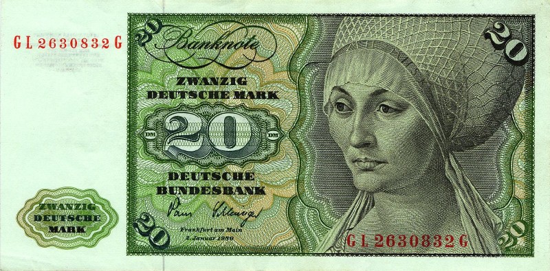 20 немецких марок 1970 г., 1977 г., 1980 г. (Германия).