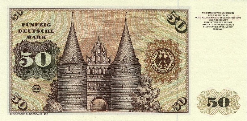 50 немецких марок 1970 г., 1977 г., 1980 г. (Германия).