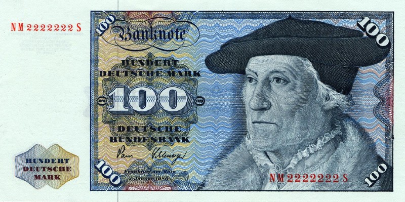 100 немецких марок 1970 г., 1977 г., 1980 г. (Германия).