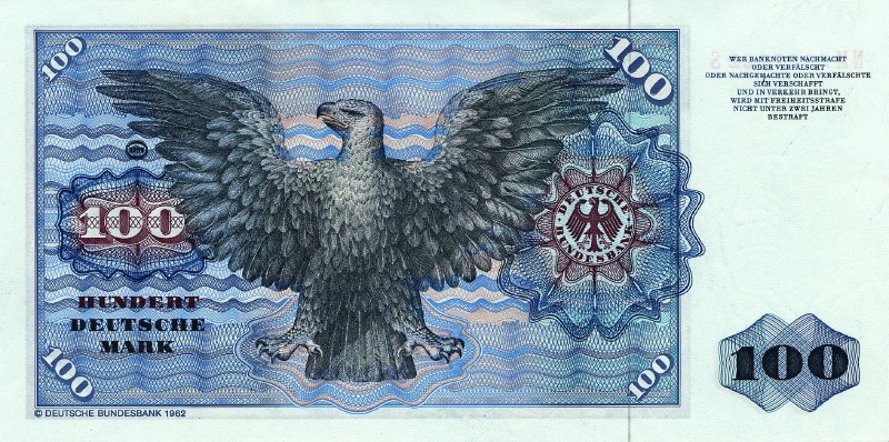 100 немецких марок 1970 г., 1977 г., 1980 г. (Германия).