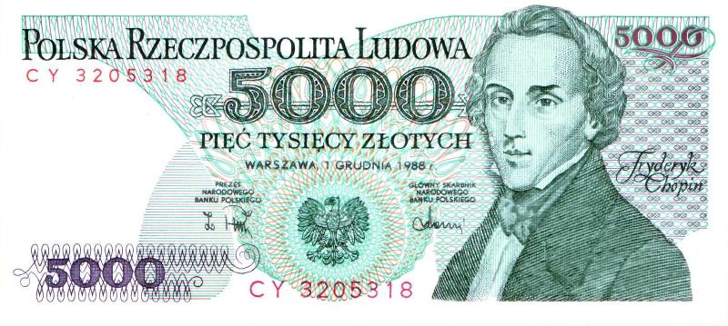 5000 злотых 1982 г., 1986 г, 1988 г. (Польша).