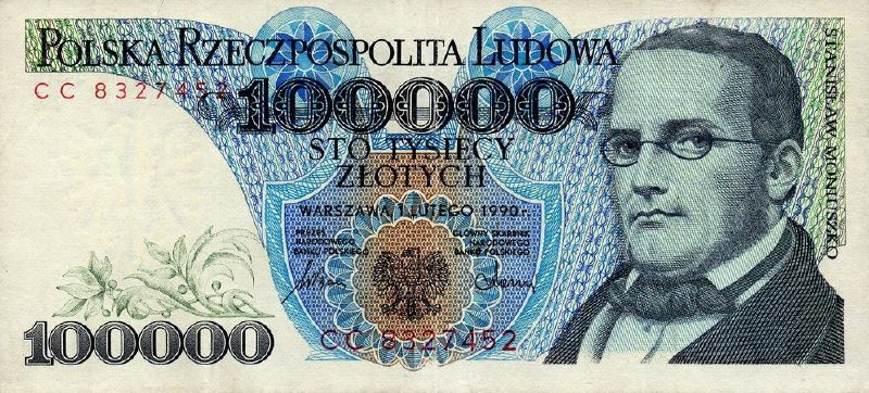 100000 злотых 1990 г. (Польша).