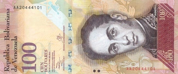 100 боливаров аверс