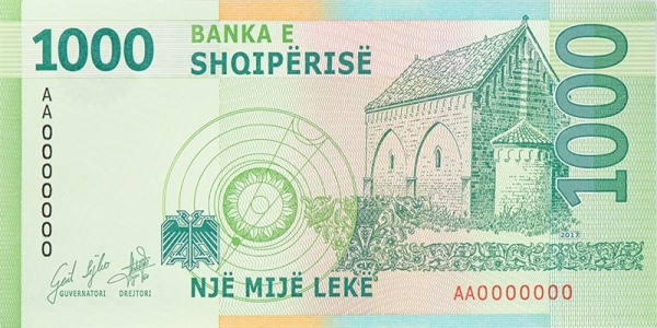 Албания 1000 леков 2017 года реверс.