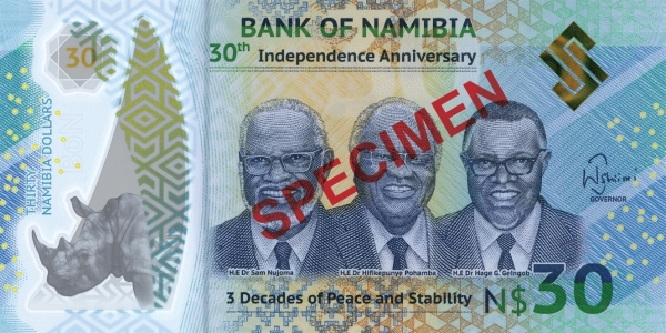 Намибия 30 долларов 2020 года. Аверс 