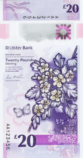 Ulster Bank 20 pounds 2020. F