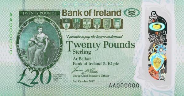 Bank of Ireland 20 pounds 2017. F.