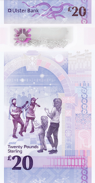 Ulster Bank 20 фунтов 2021 (2020) года. Реверс.
